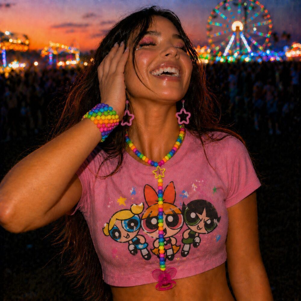 Rave 6pc Rainbow choker binky & cord earrings cuff (kandi Runtz) - Picture 8 of 11